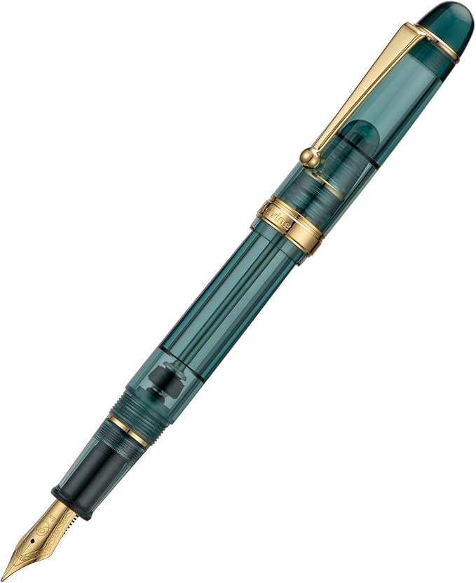 Asvine V126 Vacuum Filling Fountain Pen Transparent Teal Acrylic, Medium Nib Large-Capacity with Gift Case