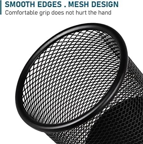 QYH Metal Pencil Holder for Desk Mesh Pen Cup 2 Packs Black Pen Organizer Office 3.54x3.93 Inch