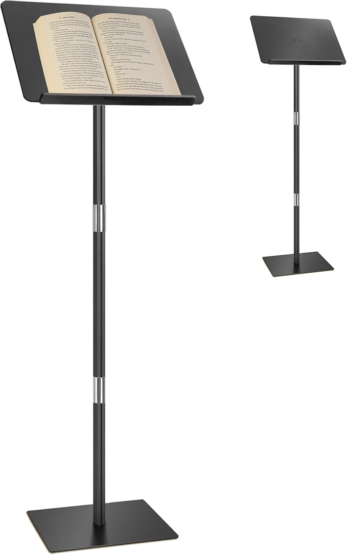 Podium Stand, Lecterns & Podiums, Portable Podium, Acrylic Adjustable Angles with Metal Base, Podium for Church, Weddings, Classroom, Speech, 16" L x 12" W x 42.5" H, Black