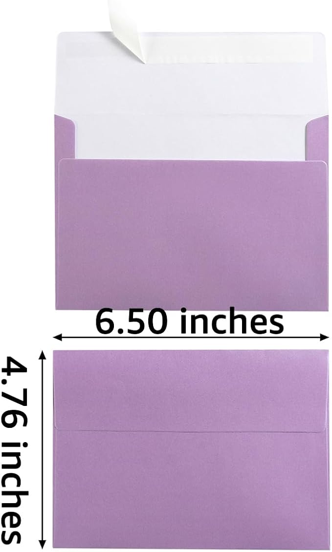 50 Pieces Metallic Color Self Seal Envelopes for Greeting Cards, Invitations, Postcards (Purple, 4x6)