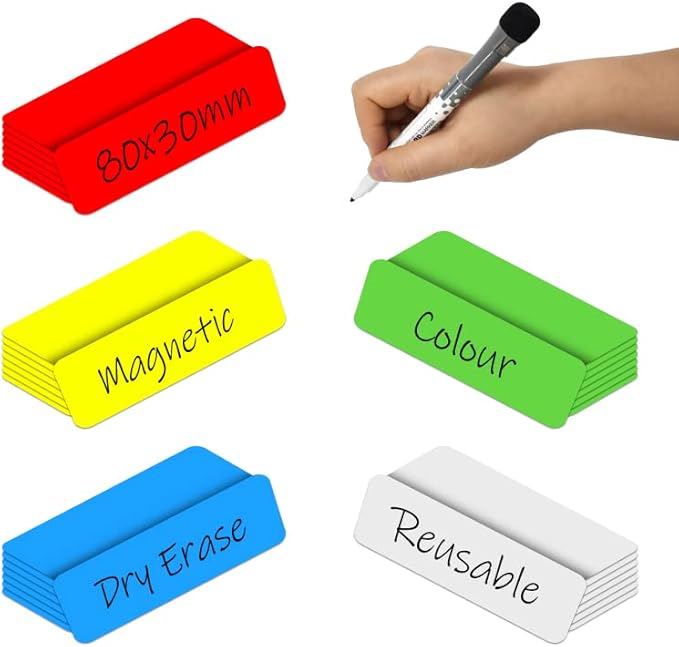 Dry Erase Magnetic Labels 3.1x1.2 Inch, Reusable Magnetic Labels for Whiteboards Locker School Classroom Office Home,Pack of 40