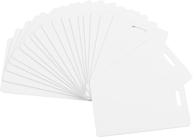 50 Pack Premium Blank PVC Cards with Slot Punch on Short Side - Vertical Slot Punch Blank ID Cards- CAETOUNG CR80 30 Mil Graphic Quality White Plastic Cards for Photo ID Badge Printers