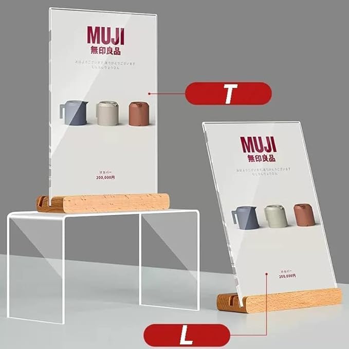 Acrylic Sign Holder A4/A5/A6 Menu Displays Double Sided, Wood Base Table Top Sign Stand (Vertical A6 105×148mm/4.13×5.83 inches)