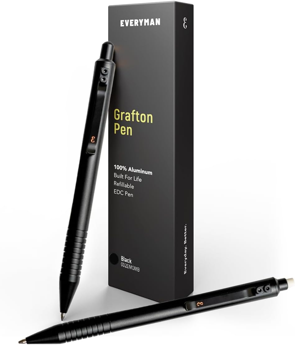 Everyman Grafton Pen and Pencil Set, Black | Premium EDC Metal Gel Ink Ballpoint Pen + Mechanical Pencil | Refillable Executive Writing Tools for Office, Business, Men’s Gift & Daily Use