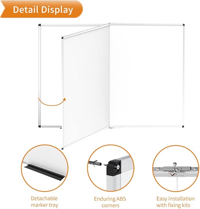 VIZ-PRO Large Dry Erase White Board/Magnetic Foldable Whiteboard, 72 X 40 Inches, Silver Aluminium Frame