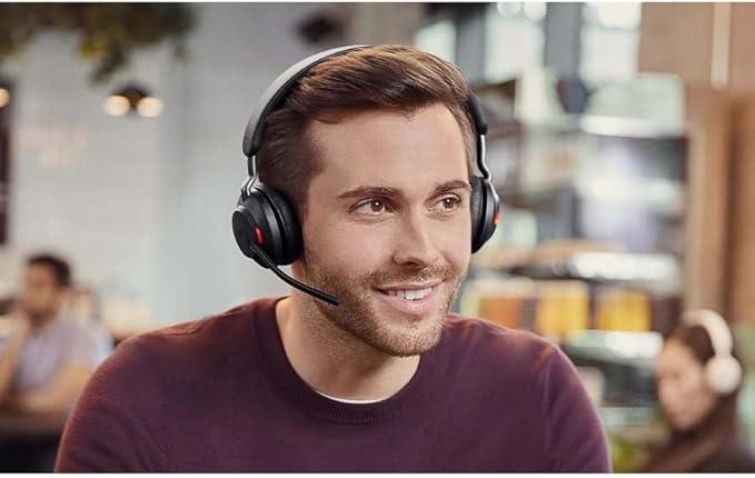 Jabra Evolve2 65 UC Wireless Headphones with Link380c, Stereo, Black – Wireless Bluetooth Headset for Calls and Music, 37 Hours of Battery Life, Passive Noise Cancelling Headphones