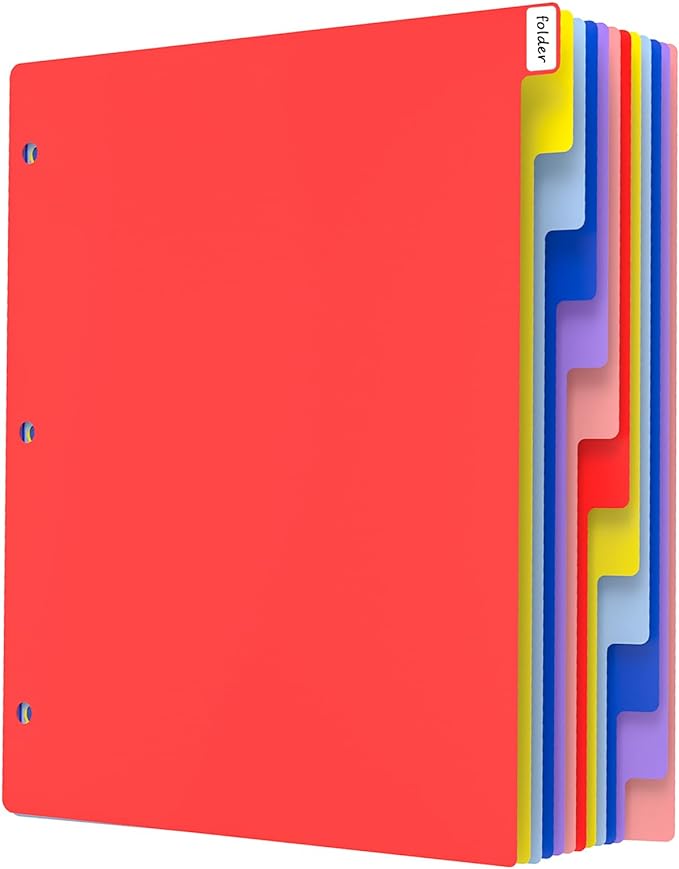 HABGP 12 Tab Dividers for 3 Ring Binder, 12 Pcs Multicolor 3 Ring Binder Dividers with Tabs, Page Folder Dividers, Plastic Tabbed File Dividers with Tabs, Three Ring Binder Index Dividers, 1 Set