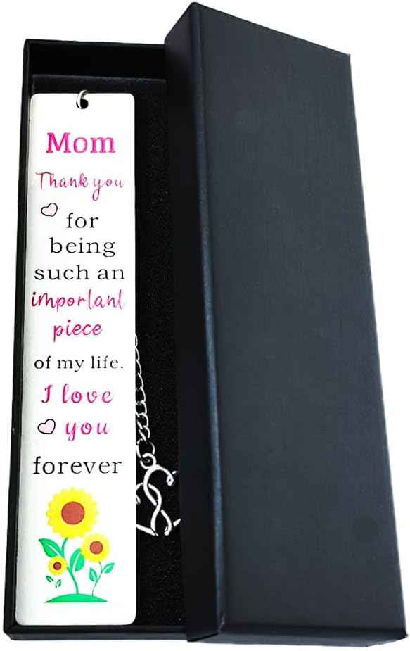 Cute Bookmarks Mother’s Day Gift for Mom Form Daughter Son, Funny Stainless Steel Engraved Bookmark with Love Chain for Women Reading Gifts