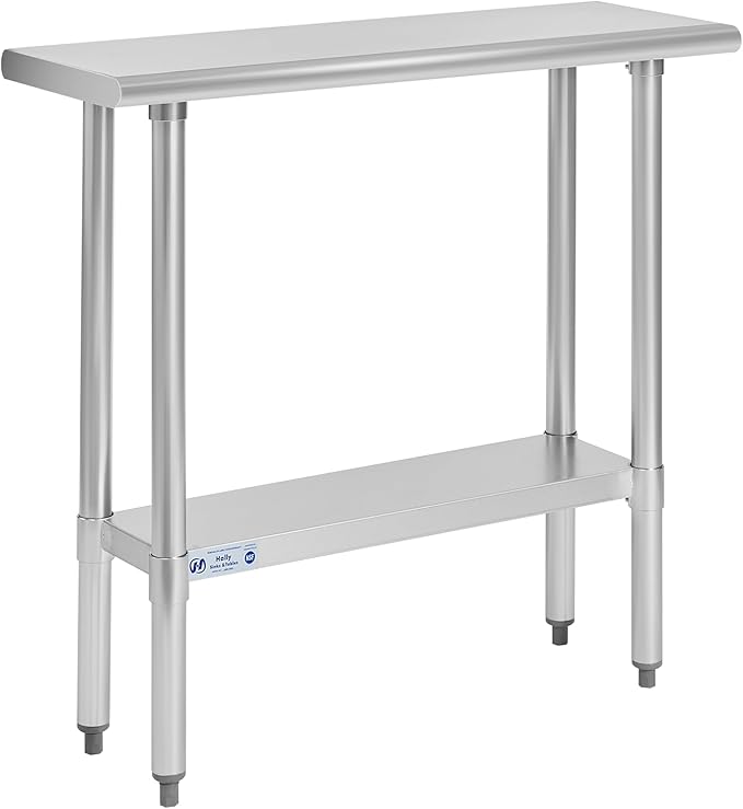 Hally Stainless Steel Table for Prep & Work 14 x 36 Inches, NSF Commercial Heavy Duty Table with Undershelf and Galvanized Legs for Restaurant, Home and Hotel