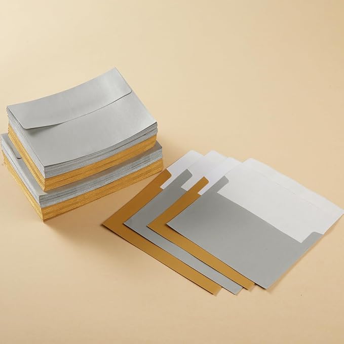 50 Pieces Metallic Color Self Seal Envelopes for Greeting Cards, Invitations, Postcards (Silver, 5x7)