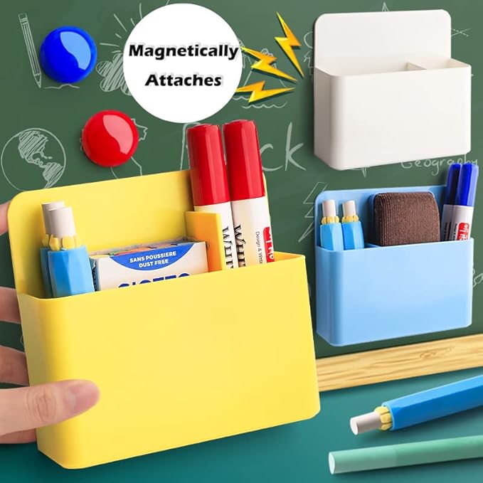 1 Pack Magnetic Marker Holder, Dry Erase Marker Holder Chalk Pen Storage Organizer for Whiteboard/Blackboard, Fridge/Regrigerator, Metal Locker, and Cabinet, (Yellow)