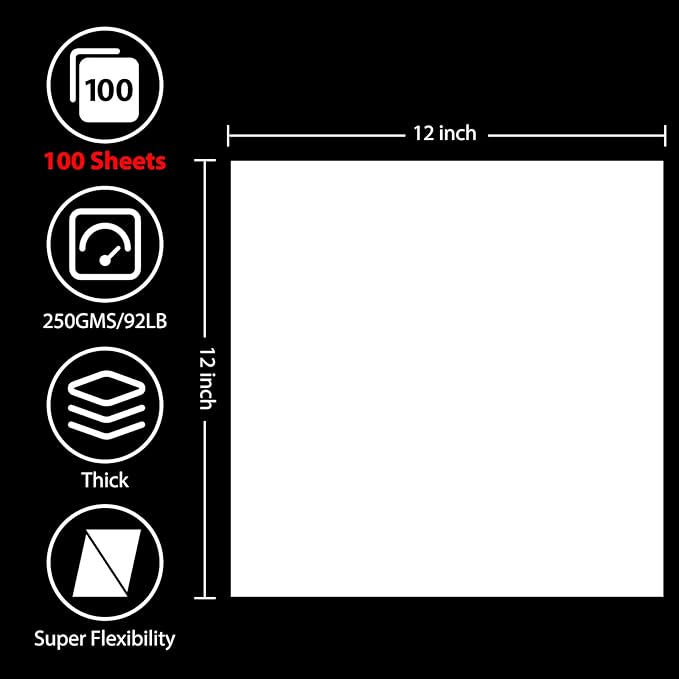 100 Sheets White Cardstock 12” x 12”, 92lb/250gsm Black Card Stock, Thick Card Stock Paper, Heavy Cardstock Paper for Printer, Resume, Scrapbooks, Art, Crafts, Business Cards
