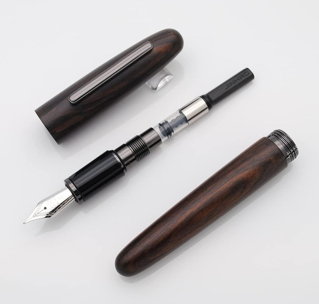JINHAO 9056 Natural Wood Fountain Pen Handmade Ink Pen (Ebony Wood, Black clip, Fine Nib 0.5mm)