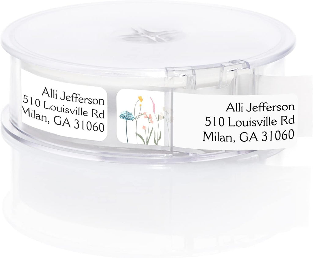 Wildflower Rolled Address Labels / 250 Personalized Return Address Labels/Designer Address Stickers in Elegant Plastic Dispenser