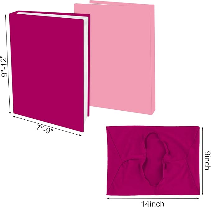2 Pack Stretchable Book Sleeve Covers, for Paperbacks Hardcover Textbooks up to 9" x 12", Office Supplies with Free Sticker Labels (Rose Red + Pink)