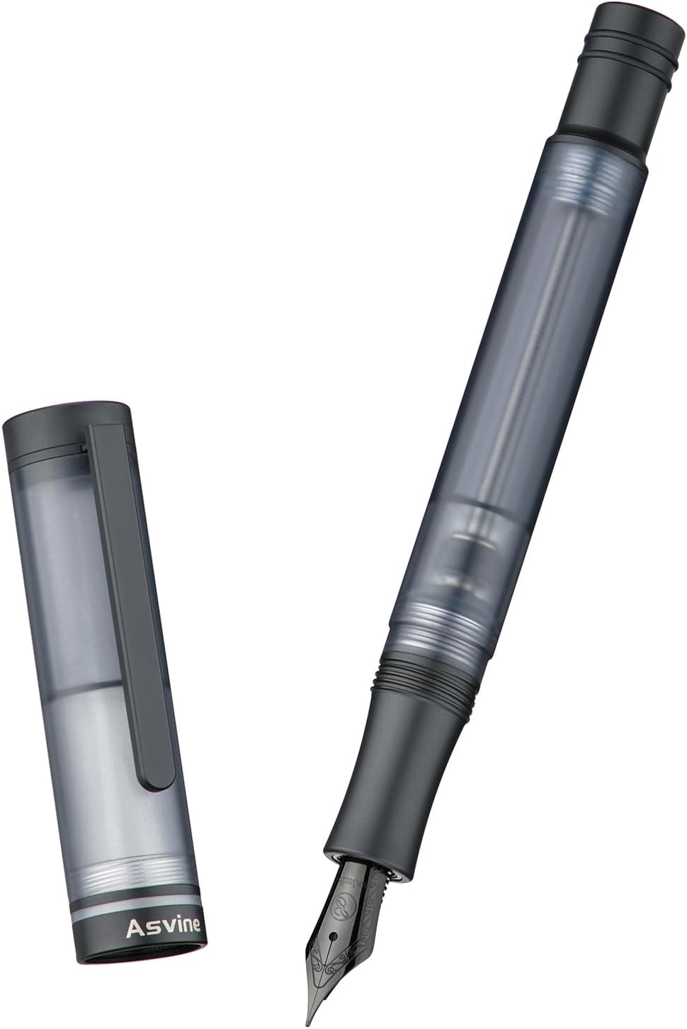 Asvine V200 Titanium Fountain Pen Vacuum Filling, Matte Black Extra Fine Nib Clear Demonstrator Acrylic with Pen Case and Wrench