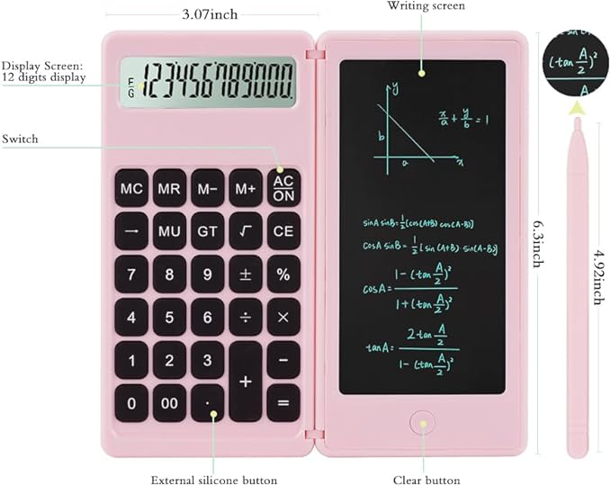 Desk Calculator, Desktop Small Calculator with Writing Notepad, Basic 4-Function Math Large Button Calculator, School Supplies for Kids, Middle/High School Students (Pink)