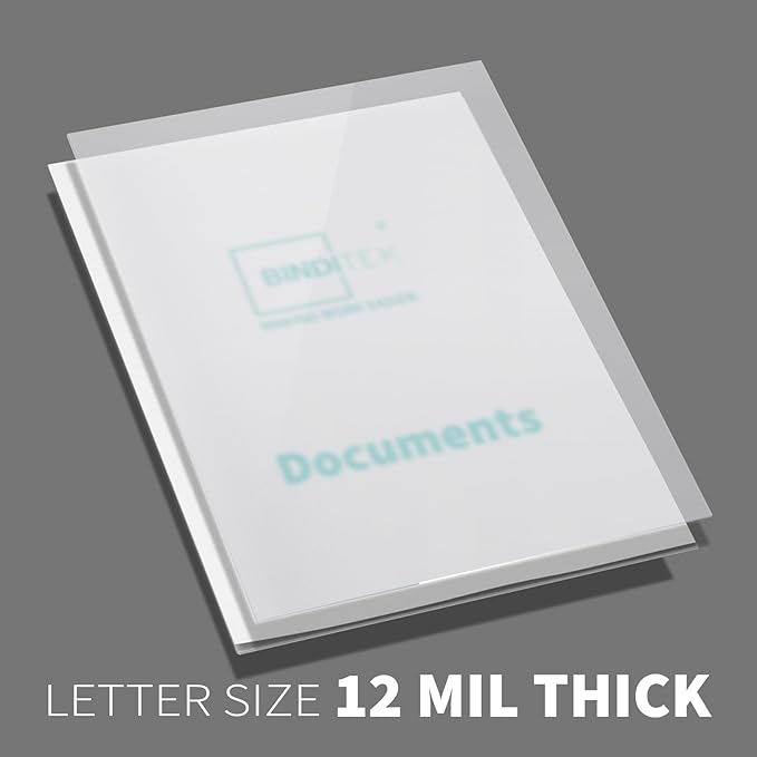 Binditek 50 Pack 12 Mil Frosted Polycover, Semi-Transparent Binding Presentation Covers, 8-1/2 x 11 Inches, Lightly Textured Sand Finish, Square Corners, Un-Punched Binding Front and Back Covers