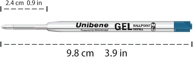 Unibene Parker Compatible Gel Ink Ballpoint Refills 12 Pack,0.7mm Medium Point-Blue, Smooth Writing Replaceable German Ink Tactical Pen Refills for Parker Ballpoint/UZI Pen