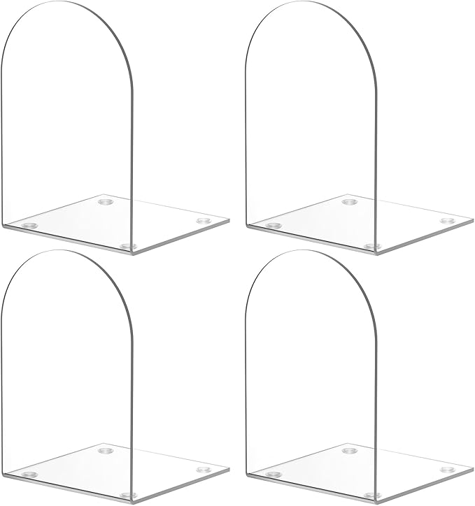 Acrylic Bookends 4 Pieces, Book Ends for Shelves, Clear Bookends for Book Shelves and Desktop Organizer, Transparent Bookends to Hold Books for Home Office Supplies