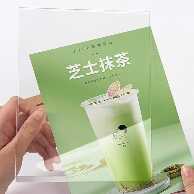 Acrylic Sign Holder A4/A5/A6 Menu Displays Double Sided, Wood Base Table Top Sign Stand (Vertical A6 105×148mm/4.13×5.83 inches)