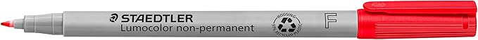 Staedtler Lumograph Non-Permanent Wet Erase Marker Pens, Fine Tip Refillable Colored Marker, Red, 315-2