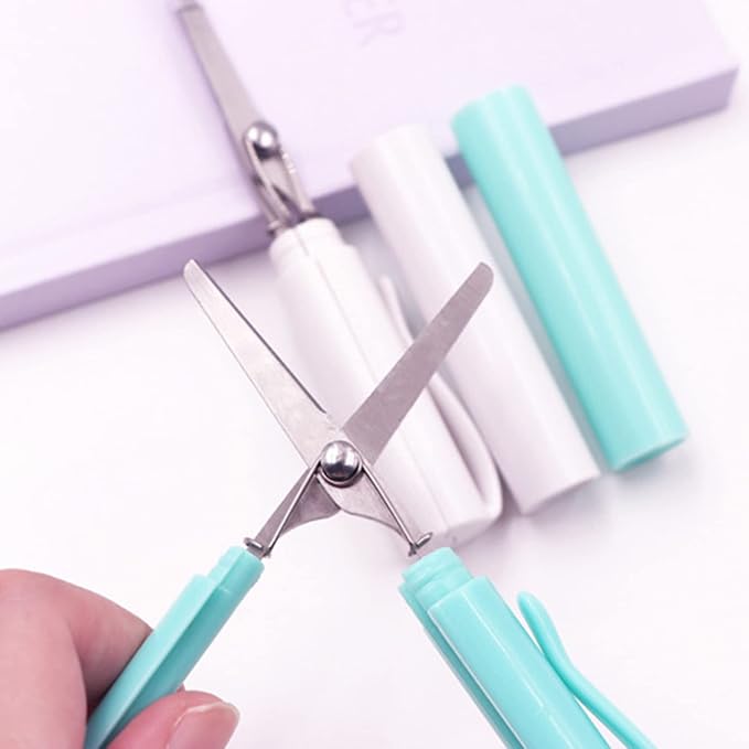 Pen Style Scissors with Cover Foldable Scissors Student Scissors Small Craft Scissors Embroidery Scissors for School, 1.4*2*11.4cm, Green