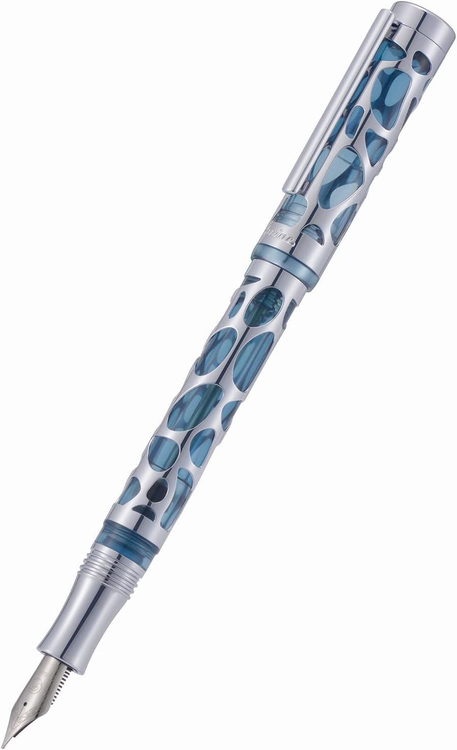 Asvine V169 Vacuum Filling Fountain Pen Extra Fine Nib, Water Drop Skeleton Transparent Gray Blue Acrylic Pen Case Set