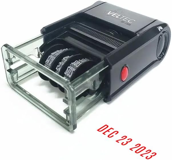 Self Inking Date Stamp with Month, Day, Year - Easy to Use & Adjust, Rubber Head, Sturdy ABS, Uniform Print, 10 Years of Dates, Refillable (Red)