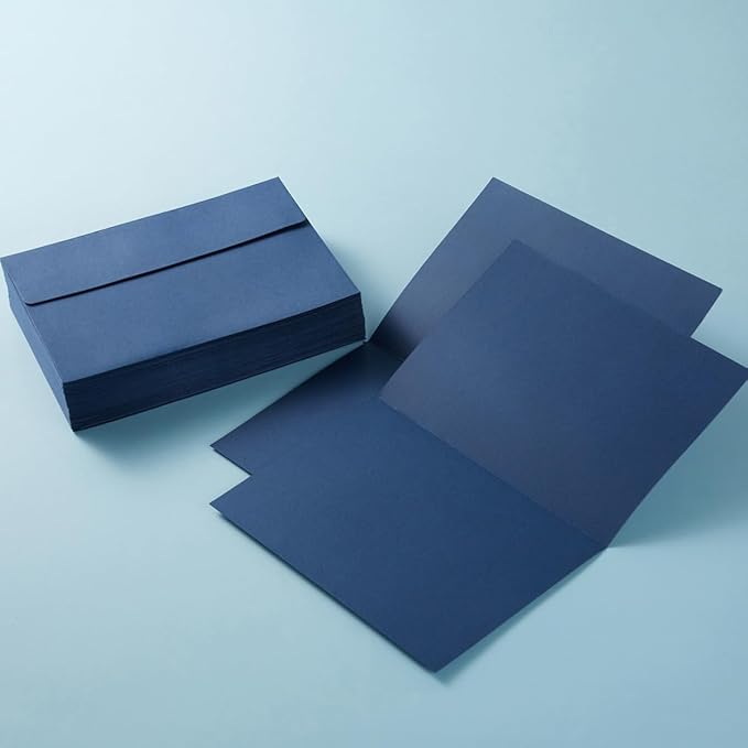 Wishop 50 Pack Self-Adhesive Envelopes with Fold Cards for Wedding Invitations, Greeting Cards, Baby Shower, Letter Mailing (Navy Blue, 5x7)