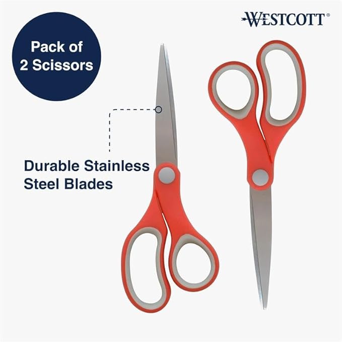 Westcott 55846 7-Inch School Scissors, All-Purpose Heavy-Duty Scissors for Crafting, School and Work, Red/Gray, 2 Pack