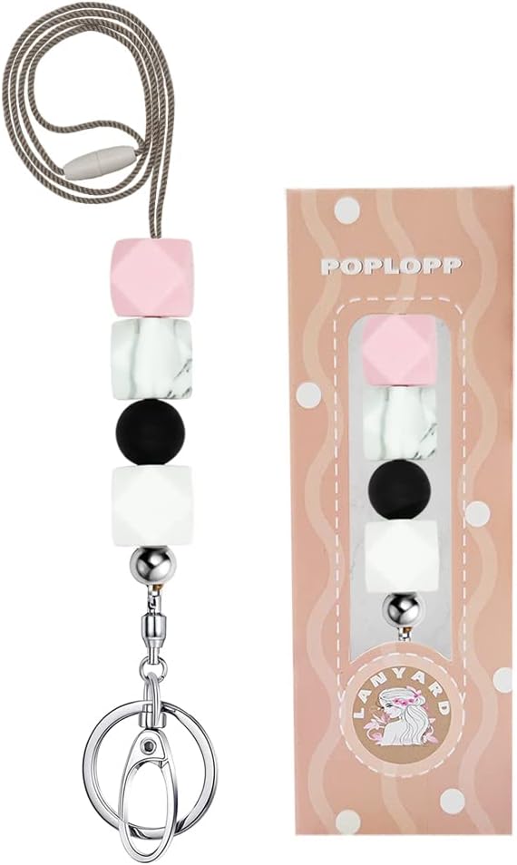 POPLOPP Teacher Lanyards for ID Badges and Keys, Cute Silicone Beaded Lanyard for Women Nurse Employees Students