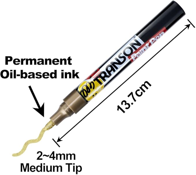 TRANSON 2 Gold Paint Markers for Fabric Rock Craft Diy Painting Medium Tip Oil Based Waterproof