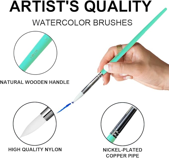 HIMI Little Bird Paint Brushes Set 5 Pcs for Watercolors Paint，Set of 5 Watercolor Paint Brushes for Beginners & Pros, Nice Gift for Art hobbyist Beginners Artists (Green,5 Pcs)