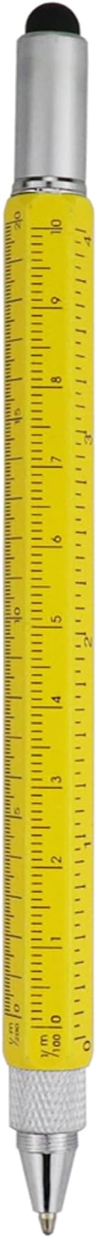 HeTaoCat Gifts Multi Tech Tool Pen 6 in 1 Stylus Pen - Screwdriver Pen with Ruler, Levelgauge, Ballpoint Pen Black ink (Yellow)