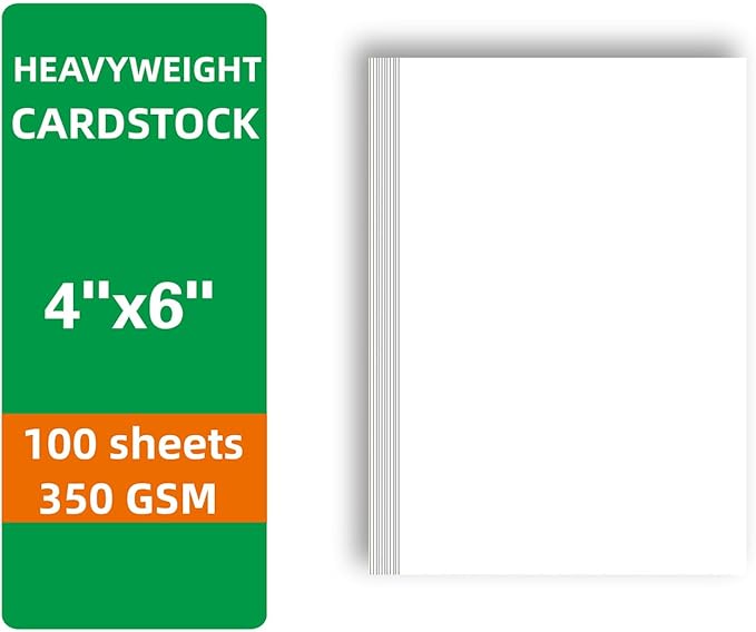 100 Sheets White Cardstock 4" x 6" Thick Paper - Blank Heavy Weight 350gsm Cover Stock paper for Invitations,Stationery Printing,Scrapbooking,Crafts,DIY Cards, Paper Crafting (4x6 Inches)