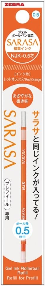 Zebra BRNJK5ROR Ballpoint Pen Refill, Sarasa, NJK-0.5 Lead, Red Orange, 10 Pens