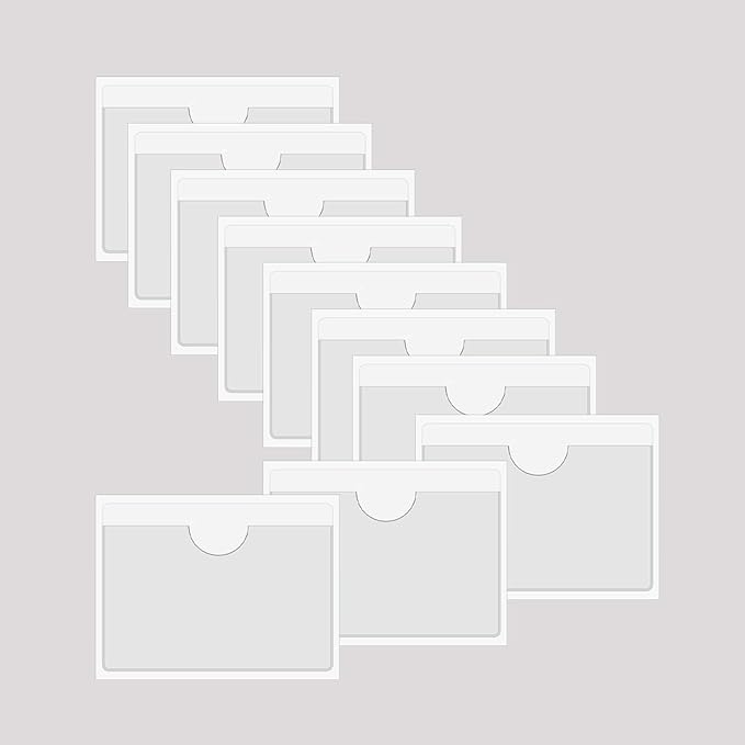 Adhesive Clear Pockets,Self Adhesive Clear Label Pockets Adhesive Card Folder Plastic Pockets Holders Sleeves for Index Cards Planners Cabinet Shelves Photo Cd,10Pieces(135x90mm)