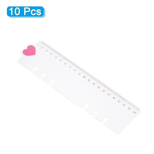 PATIKIL 8.7"x2.2" Bookmark Ruler, 10 Pack Snap-in Ruler Page Marker Book Mark Measuring Tools for 6-Hole Binder Notebook, Pink Heart Shape