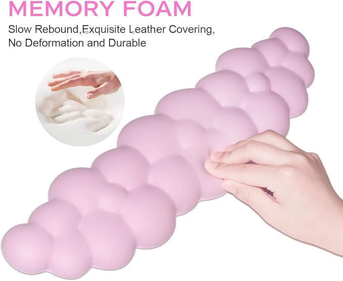 JIKIOU Upgrade Leather Cloud Keyboard Wrist Rest, Cloud Wrist Rest with Non-Slip PU Base, Comfortable Memory Foam Wrist Rest for Computer Laptop Mac Gaming Office and Pain Relief Christmas Wish Gift