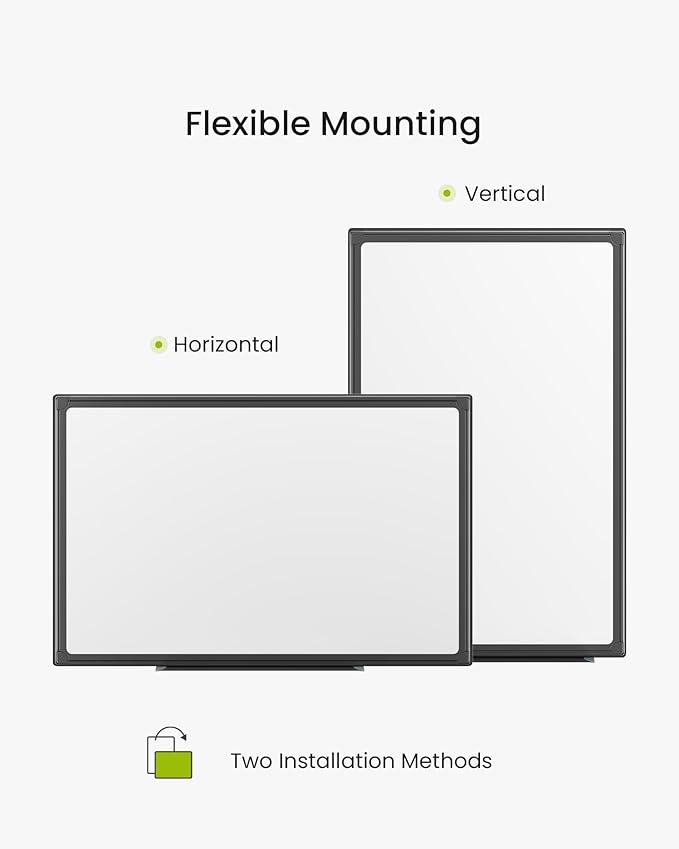 VUSIGN Magnetic White Board Dry Erase 36" x 24" with 1 Dry-Erase Eraser, 2 Multicolor Marker, 4 Magnetic Pins, Black Reinforced Aluminum Frame for Office, Home, School