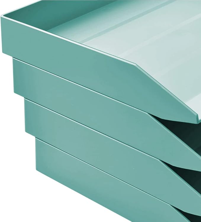 Acrimet Stackable Letter Tray 4 Tier Side Load, Plastic, Desktop File Organizer (Solid Green Color)