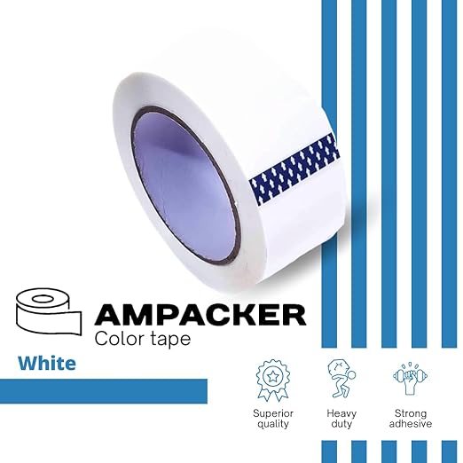 Heavy Duty Packaging Color Tape for Shipping,Packing and Moving 2" Wide x 2.0 Mil Thick -110 Yrd Roll -Acrylic Adhesive Tape for Box Sealing. (6 Rolls, White, 2" Wide x 110 yds).