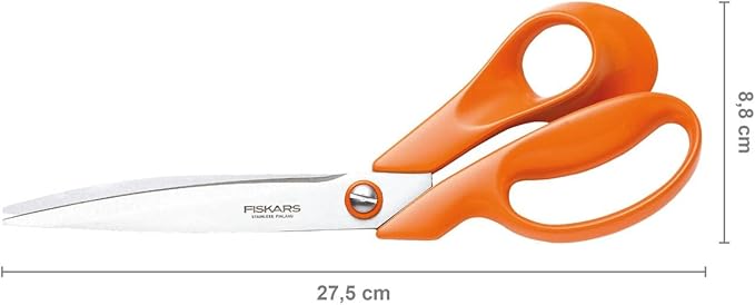 Fiskars Tailor Scissors, Length: 27 cm, Stainless Steel Blade/Plastic Handles, Orange, Classic, 1005145, 9.4 x 27 x 2.1 cm