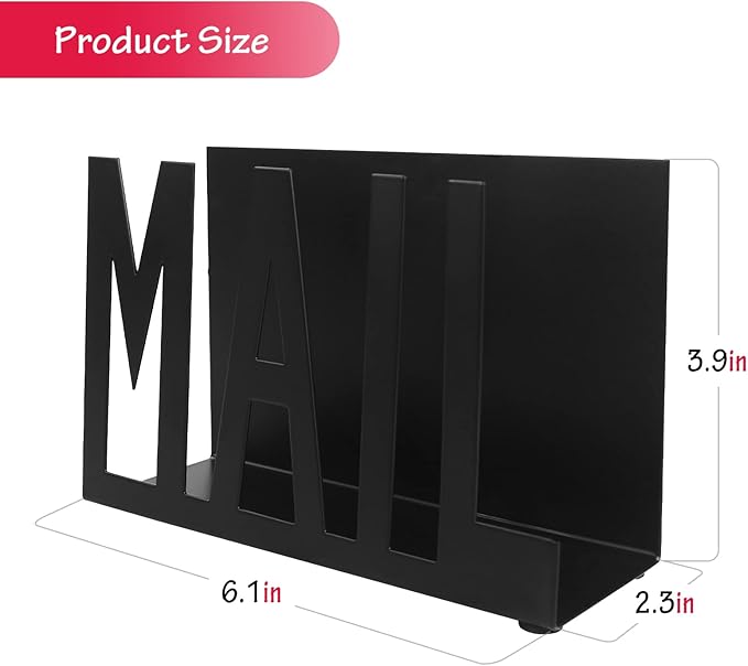 Mail Holder,Mail Organizer Black Metal Letter Sorter Tabletop Mail Cutout Organizer Mail Letter Document Stand with Letter Opener for Desktop Home Office School（2Pcs)