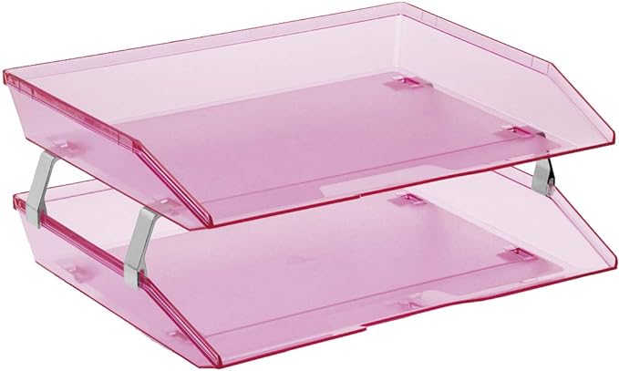 Acrimet 2 Tier Side Load Letter Tray Facility, Desktop File Organizer, A4 Letter Size Paper Organizer, Minimalist Storage Solution Paper Tray for Office, Home, Classroom (Plastic, Clear Pink Color)