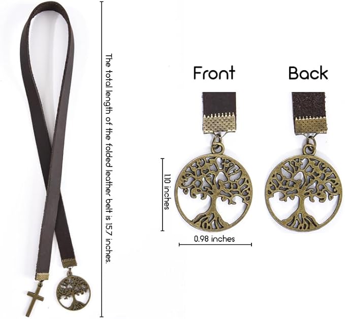 Bookmarks, Handmade Retro Cross Tree of Life Bible Bookmark with Long Leather Straps, Christian Saint Book Mark, Ideal Christian Gift (Style 13)