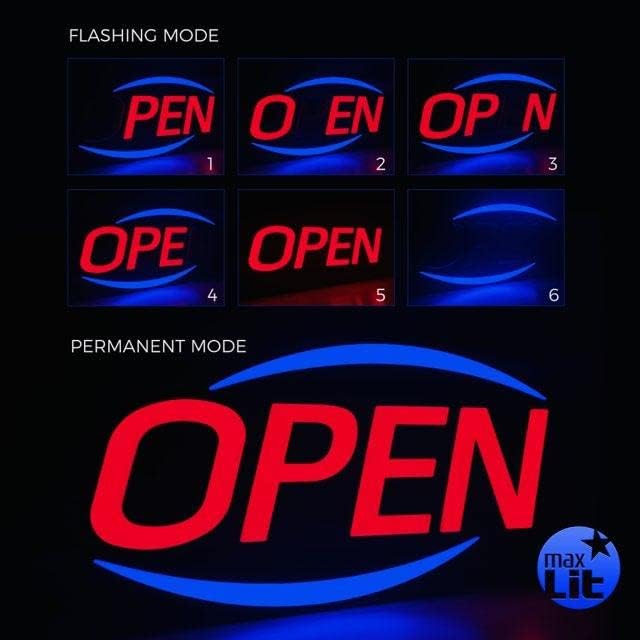 32'' X 17'' New Jumbo ULTRA BRIGHT LED Open Sign — Remote Controlled — Dynamic Light Modes — Enhance Your Business Presence [Red/Blue]