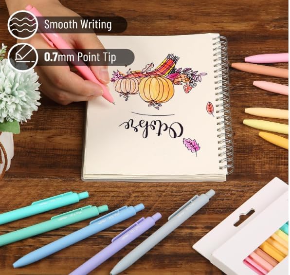 Mr. Pen- Retractable Gel Pens, 12 Pack, Assorted Colors, Fast Dry, Gel Pens Fine Point 0.7mm, Retractable Pens, Cute Pens, Gel Ink Pens, Aesthetic Pens for Journaling, Pastel Pens, Fine Tip Pens