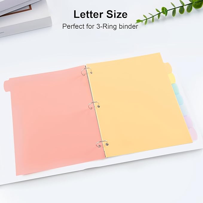 48 Count/6 Sets Write & Erase Binder Dividers with Tabs, Durable Plastic 8 Tab Dividers for 3 Ring Binder Letter Size, Separators for Student School Home Office Document Organizer, Pastel